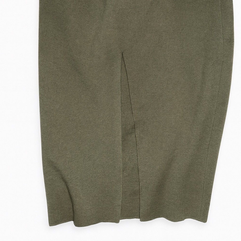 Express Women's Midi Bodycon Sweater Dress Olive Green V-Neck Stretch - Picture 4 of 4